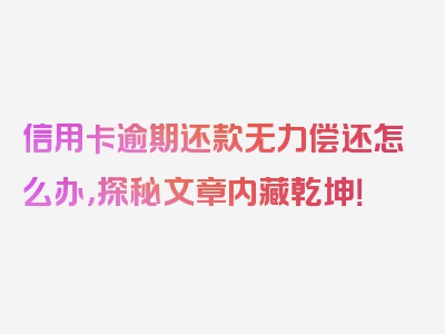 信用卡逾期还款无力偿还怎么办，探秘文章内藏乾坤！