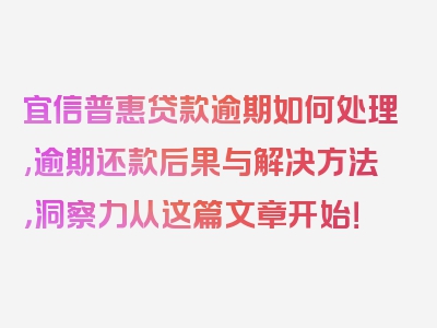 宜信普惠贷款逾期如何处理,逾期还款后果与解决方法，洞察力从这篇文章开始！