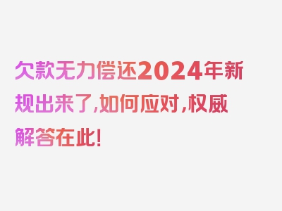 欠款无力偿还2024年新规出来了,如何应对，权威解答在此！