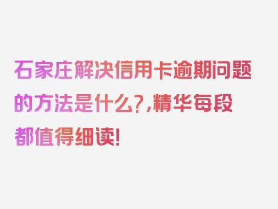 石家庄解决信用卡逾期问题的方法是什么?，精华每段都值得细读！