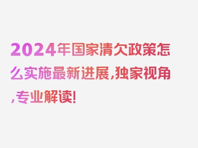 2024年国家清欠政策怎么实施最新进展，独家视角，专业解读！