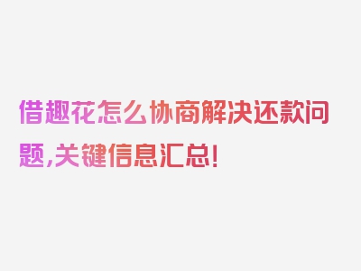 借趣花怎么协商解决还款问题，关键信息汇总！