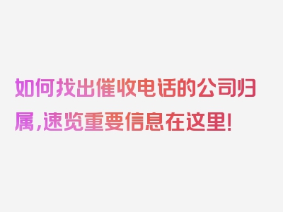 如何找出催收电话的公司归属，速览重要信息在这里！