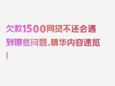 欠款1500网贷不还会遇到哪些问题，精华内容速览！