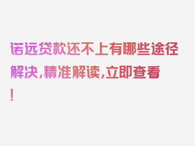 诺远贷款还不上有哪些途径解决，精准解读，立即查看！