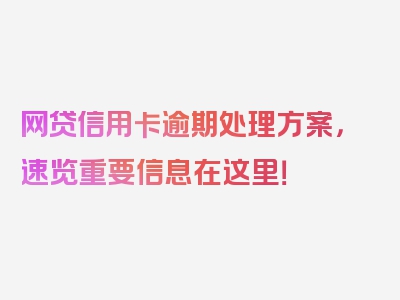 网贷信用卡逾期处理方案，速览重要信息在这里！