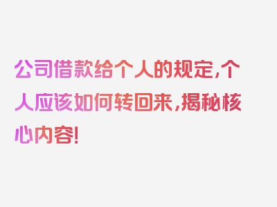 公司借款给个人的规定,个人应该如何转回来，揭秘核心内容！