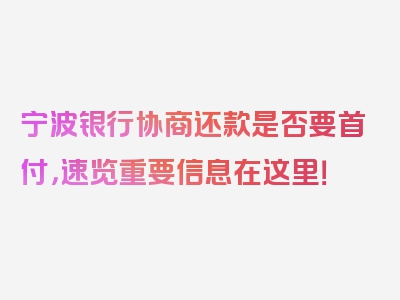 宁波银行协商还款是否要首付，速览重要信息在这里！