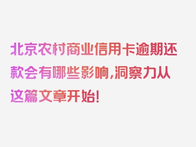 北京农村商业信用卡逾期还款会有哪些影响，洞察力从这篇文章开始！