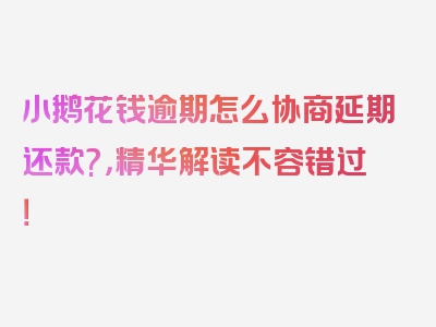 小鹅花钱逾期怎么协商延期还款?，精华解读不容错过！