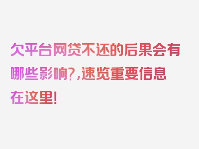 欠平台网贷不还的后果会有哪些影响?，速览重要信息在这里！