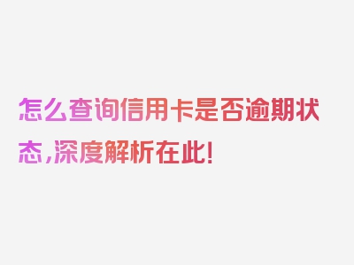 怎么查询信用卡是否逾期状态，深度解析在此！