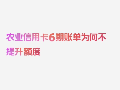 农业信用卡6期账单为何不提升额度