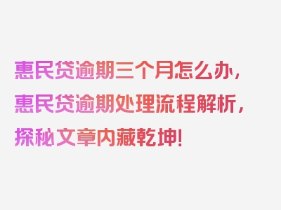 惠民贷逾期三个月怎么办,惠民贷逾期处理流程解析，探秘文章内藏乾坤！