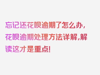 忘记还花呗逾期了怎么办,花呗逾期处理方法详解，解读这才是重点！