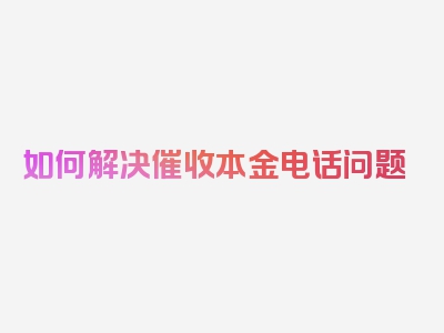 如何解决催收本金电话问题