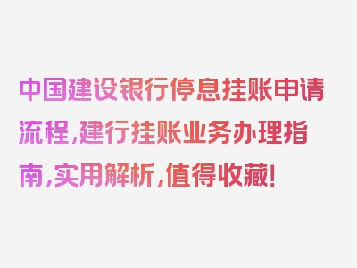 中国建设银行停息挂账申请流程,建行挂账业务办理指南，实用解析，值得收藏！