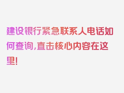 建设银行紧急联系人电话如何查询，直击核心内容在这里！