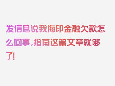 发信息说我海印金融欠款怎么回事，指南这篇文章就够了！