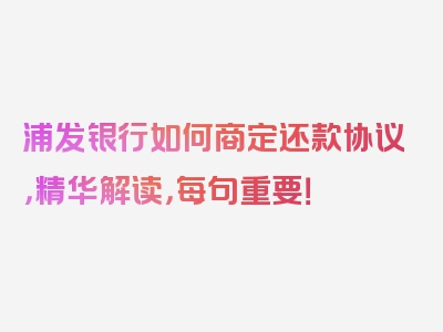 浦发银行如何商定还款协议，精华解读，每句重要！