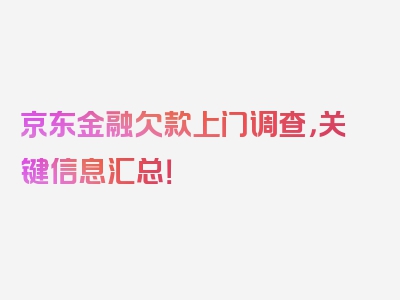 京东金融欠款上门调查，关键信息汇总！