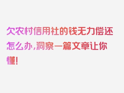 欠农村信用社的钱无力偿还怎么办，洞察一篇文章让你懂！