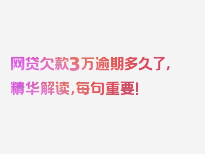 网贷欠款3万逾期多久了，精华解读，每句重要！