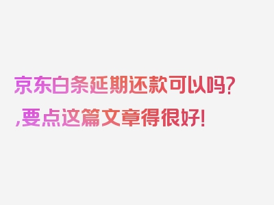 京东白条延期还款可以吗?，要点这篇文章得很好！