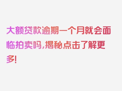 大额贷款逾期一个月就会面临拍卖吗，揭秘点击了解更多！