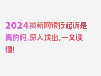 2024被新网银行起诉是真的吗，深入浅出，一文读懂！