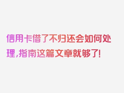 信用卡借了不归还会如何处理，指南这篇文章就够了！