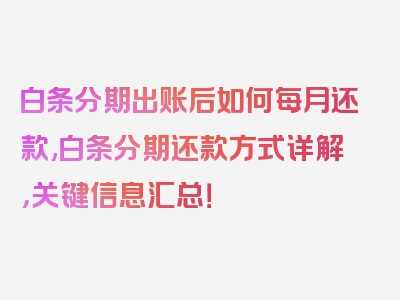 白条分期出账后如何每月还款,白条分期还款方式详解，关键信息汇总！