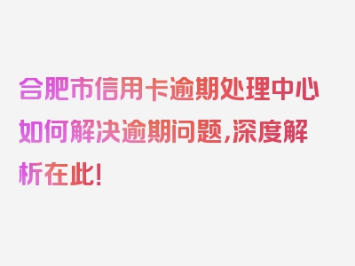 合肥市信用卡逾期处理中心如何解决逾期问题，深度解析在此！