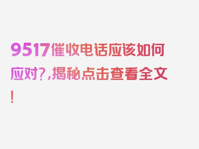 9517催收电话应该如何应对?，揭秘点击查看全文！