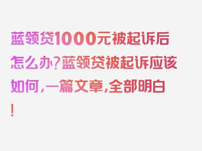 蓝领贷1000元被起诉后怎么办?蓝领贷被起诉应该如何，一篇文章，全部明白！