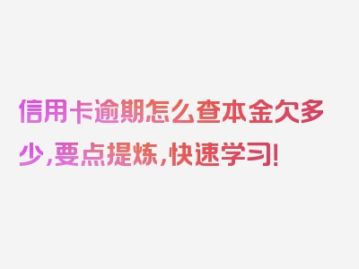 信用卡逾期怎么查本金欠多少，要点提炼，快速学习！