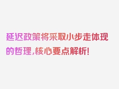 延迟政策将采取小步走体现的哲理，核心要点解析！