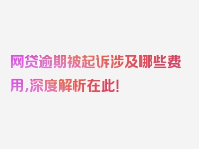 网贷逾期被起诉涉及哪些费用，深度解析在此！