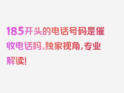 185开头的电话号码是催收电话吗，独家视角，专业解读！