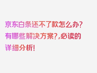 京东白条还不了款怎么办?有哪些解决方案?，必读的详细分析！