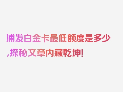 浦发白金卡最低额度是多少，探秘文章内藏乾坤！