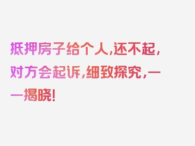 抵押房子给个人,还不起,对方会起诉，细致探究，一一揭晓！