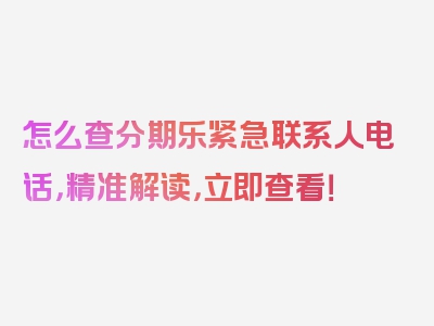 怎么查分期乐紧急联系人电话，精准解读，立即查看！