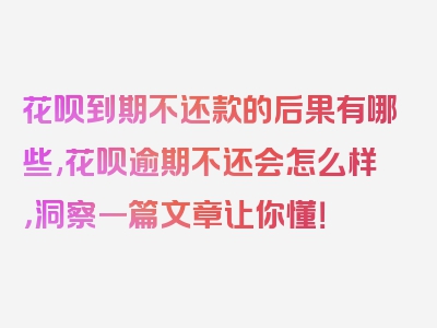 花呗到期不还款的后果有哪些,花呗逾期不还会怎么样，洞察一篇文章让你懂！