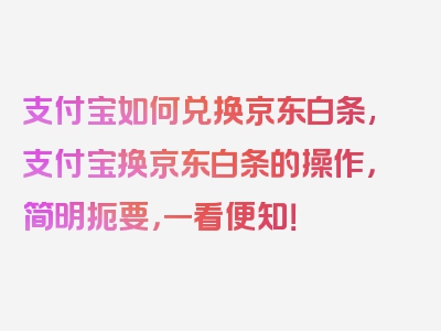 支付宝如何兑换京东白条,支付宝换京东白条的操作，简明扼要，一看便知！