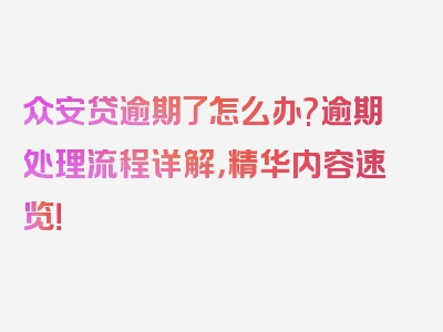 众安贷逾期了怎么办?逾期处理流程详解，精华内容速览！