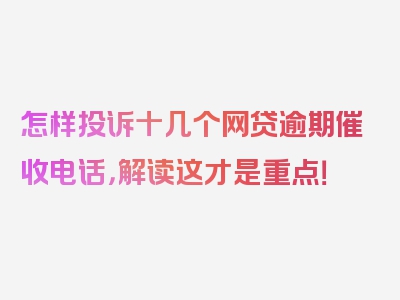 怎样投诉十几个网贷逾期催收电话，解读这才是重点！