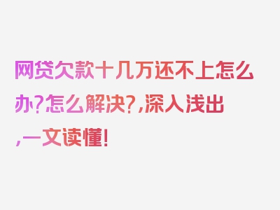 网贷欠款十几万还不上怎么办?怎么解决?，深入浅出，一文读懂！