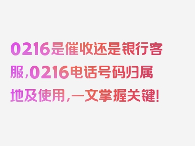 0216是催收还是银行客服,0216电话号码归属地及使用，一文掌握关键！