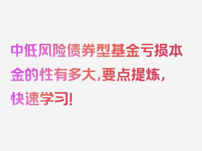 中低风险债券型基金亏损本金的性有多大，要点提炼，快速学习！